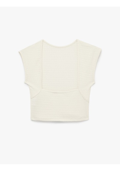 Koton Bürümcük Kumaş Dokulu Slim Fit Kolsuz Sırt Detaylı Crop Tişört Ekru 6sak50421ek