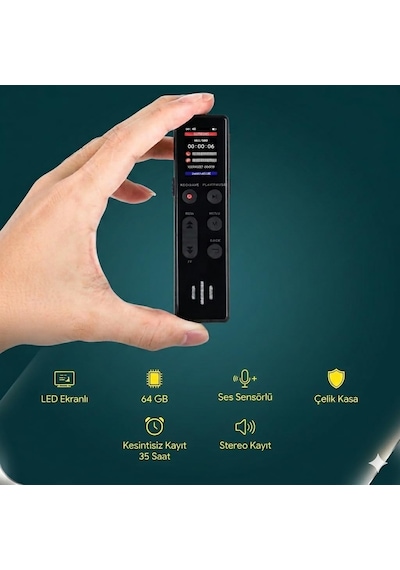 Kingboss Led Ekranlı Kb-95 64 Gb Ses Kayıt Cihazı,35 Saat Kesintisiz Kayıt, Ses Sensörlü