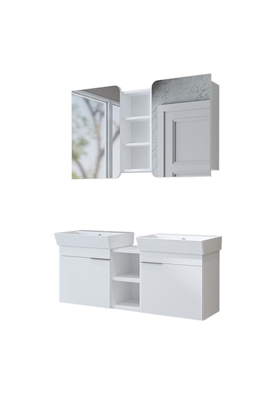Likya 2 Kapaklı Ve Açık Raflı Mdflam 2 Lavabolu 120 Cm Banyo Dlp