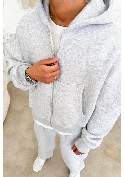 Gri Melanj Cozy Basic Tam Fermuar Oversize Sweatshirt Gri Melanj