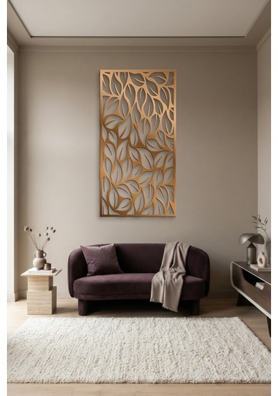 Yaprak Dekoratif Panel Metal Duvar Tablosu - Duvar Sanatı - Duvar Dekoru - Bronz