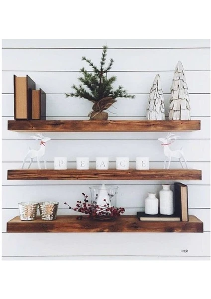 Nest Woodtr Dekoratif Doğal Ahşap Tekli Raf Gizli Raf 40x15x4 Cm Gizli Aparatlı Raf 1 Adet Ceviz