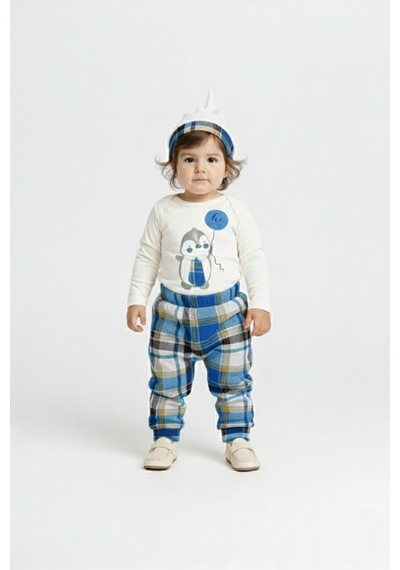Mnk Baby & Kids Kravatlı Penguen Badi , Pantolon , Şapka Penye Takım Mnk0587 mavi