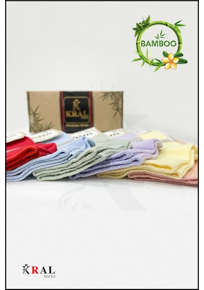 Kral Socks Kadın Bambu Çorap 6 Çift Renkli Hediye Kutulu Patik Kadın Çorap Asorti̇