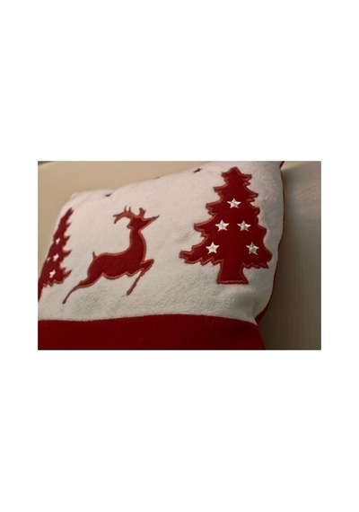 Işık Kasabası 65 Geyikli Noel Yastığı Yılbaşı Yastığı Kırmızı 15 X 25