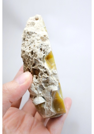 Bal-sarı Ve Buz-mavi Dendritik Opal Levha - Kuvars Jeot Boşlukları Ve Siyah Dendrit Tüyler, 377g