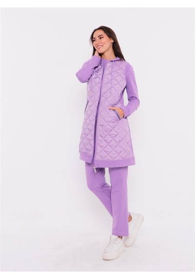 Bwest Minimal Kapitoneli Yelekli Spor Üçlü Takım - 70060 - Lila-28 Lila