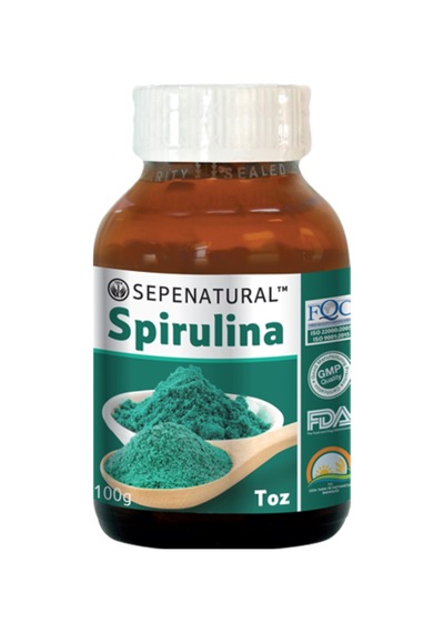 Sepe Natural Spirulina Toz Yosun Mavi Yeşil Alg Bitkisel Protein Vegan Cam Şişe 100 G