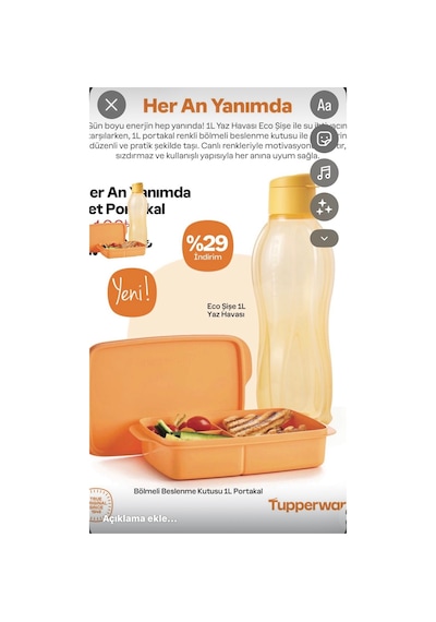 Eco Şişe 1 Ltve Bölmeli Beslenme 1 Litre Turuncu Turuncu