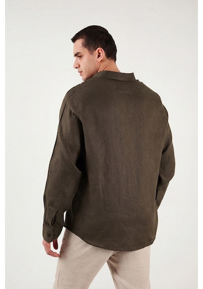 Buratti Pamuklu Regular Fit Klasik Yaka Uzun Kollu % 100 Keten Gömlek Erkek GÖMLEK CF26S1210000 Kahve