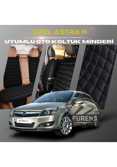 Opel Astra H Siyah Tay Tüyü Cepli & Terletmez Sırtlı Oto Koltuk Minder Seti - Koruma Kılıfı  Ön & Arka Set