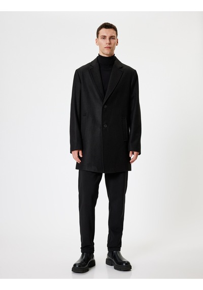 Koton Slim Fit Kaşe Kaban Cep Detaylı Siyah 5wam00021hw Siyah