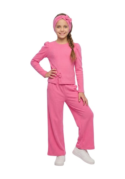 New Kids Kız Takım Çocuk Uzun Kol Pembe Fiyonk Detaylı Kız Takım -91229