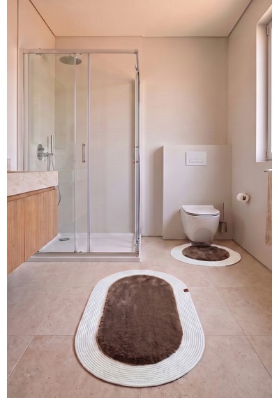 Banyo Paspası Takımı 60x100+60x60 Cm Düz Mouss Kahve & Krem