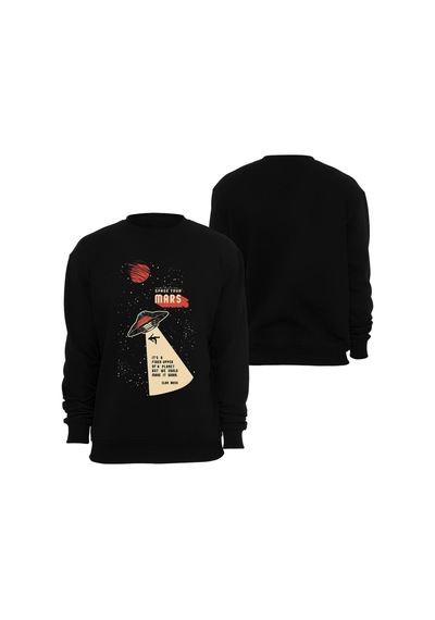 Elon Musk Baskılı Özel Tasarım Unisex Bisiklet Yaka Sweatshirt Siyah