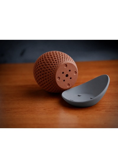 3d Baskı Küre Saksı - Kafes Dokulu İki Parçalı Dekoratif Saksı - Kahverengi-gri