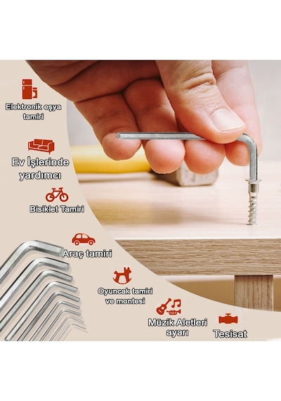 9'lu Çelik Alyan Anahtar Seti Birer Adet 2mm-2,5mm-3mm-3,5mm-4-5mm-6mm-8mm-10mm