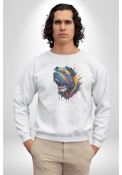 Köpek Saint Bernard Havlama Unisex Beyaz Baskılı Sweatshirt Beyaz