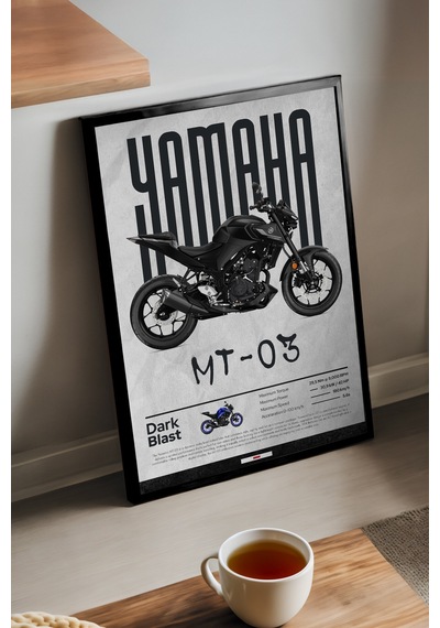 Yamaha Mt-03 Siyah Ahşap Çerçeveli Poster, Dekoratif Motosiklet Duvar Tablosu