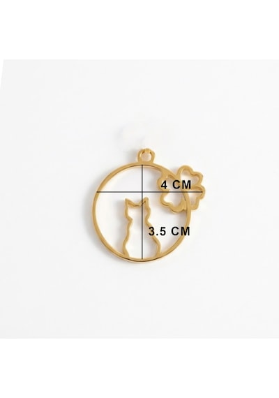 Tahtakale Toptancı Epoksi Çember İçinde Kedi Model Metal Kolye Takı Ucu 5 Adet Gold Gold