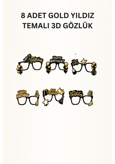 Siyah Gold Yıldız Temalı Doğum Günü Parti Seti İyi Ki Doğdun Banner, Tavan Süsü, Pasta Süsü, Gözlük Ve Mısır Kutusu Altın