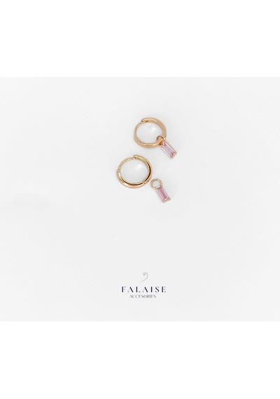 Çıkarılabilir Pembe Baget Taşlı Halka Küpe 22mm Altın - Pembe