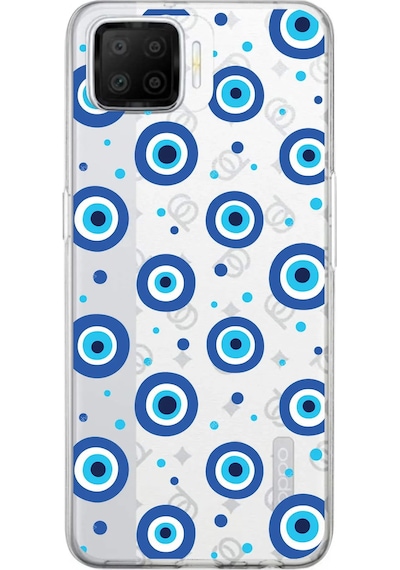 Oppo A73 İle Uyumlu 1mm Slim Fit Nazar Boncuğu 1 Baskılı Şeffaf Kılıf Şeffaf