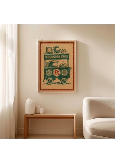 Vintage Yemek Arabası Posteri Asya Pazarı Duvar Sanatı Kağıt Baskı