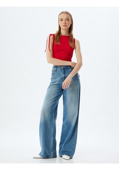 Koton Drapeli Üst Bağcık Detaylı Kolsuz Bisiklet Yaka Slim Fit Kırmızı 4sal30372ık