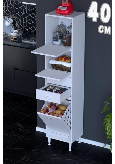 Asya Çok Amaçlı Mutfak Dolabı: Çekmeceli, Sepetli, Kapaklı Ekmeklik, Kiler Ve Kahve Köşesi 40 Cm Beyaz Asya Çok Amaçlı Mutfak Dolabı: Çekmeceli, Sepetli, Kapaklı Ekmeklik, Kiler Ve Kahve Köşesi 40 Cm Beyaz