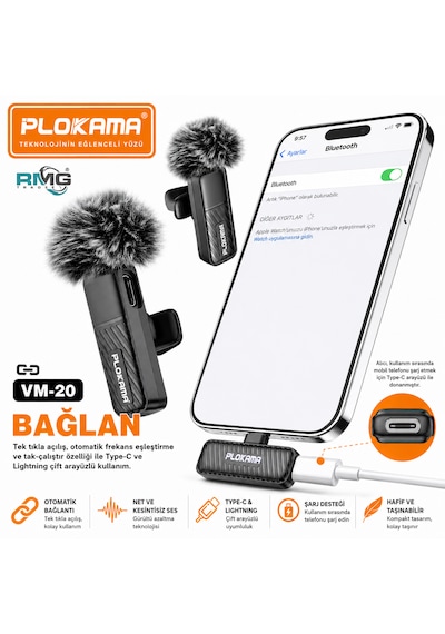 Vm-20 Kablosuz Yaka Mikrofonu 2.4g Bağlantı 25m Çekim Mesafe İçerik Üreticileri Mobil Video Ve Canlı Yayın İçin