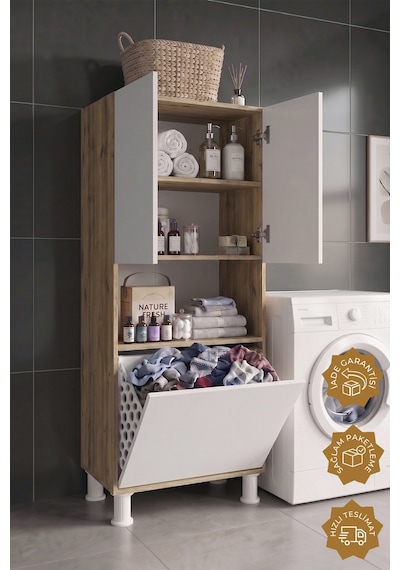 Teta Home Kirli Çamaşır Sepetli Banyo Kiler Çok Amaçlı Dolap Atlantik Çam - Beyaz Teta Home Kirli Çamaşır Sepetli Banyo Kiler Çok Amaçlı Dolap Atlantik Çam - Beyaz