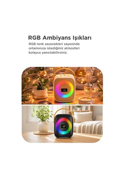 Premium Bluetooth Hoparlör Gts-1679 Siyah Müzik Işıklı Cihaz Medya Cihazı