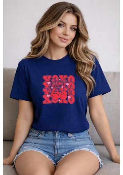 Herkesemoda Baskı Detaylı Basic T-shirt Lacivert