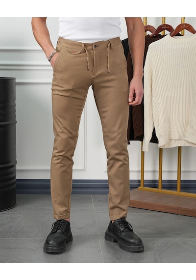 Modefendi Pamuk Likra Slim Fit Jogger Pantolon Taba