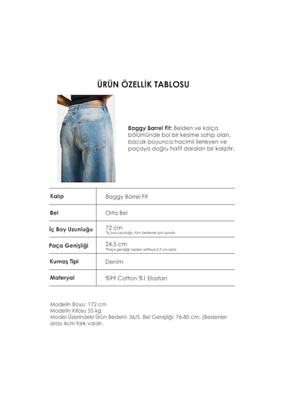 it's basic Kadın T.kot Rengi 4s6-32 Mid Rise Baggy Barrel Komfort Kumaş Denim Jean