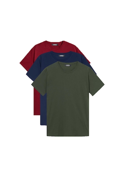 Madmext Basic Erkek 3'lü Çoklu Tişört Bordo,lacivert,haki 7011-lacivert/bordo/haki Lacivert - Bordo - Haki