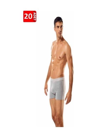 Erkek 20'li Paket %100 Pamuk Likralı Boxer Siyah-beyaz-gri Gri
