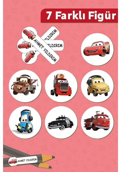Şimşek Mcqueen Temalı Kişiye Özel İsimli Defter Kalem Okul Etiketi, Yırtılmaz Pvc Etiket, Islanmaz Beyaz