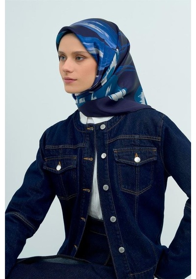 Armine İpek Eşarp 2026 Yaz - 9506-32 Lacivert Mavi Sura Çok Renkli