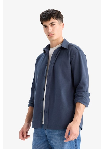 Defacto Regular Fit Polo Yaka Penye Uzun Kollu Gömlek E9023ax25wnnv86 Lacivert
