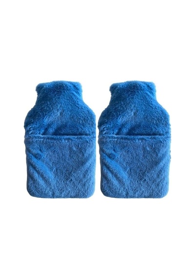 Sıcak Su Torbası 2 Adet,cepli Mavi Peluş Termofor 32,5x17,5cm 1500 Ml Çok Renkli