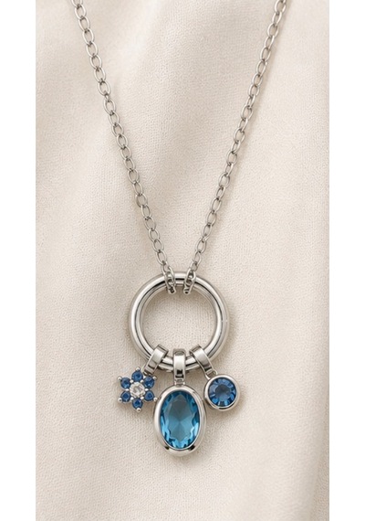 Blue Crystal Charm Halka Kolye Gümüş