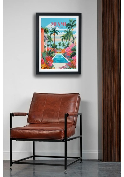 Travel Seri-e Mıamı Kafe Salon Oturma Odası Siyah Çerçeveli Poster Tablo