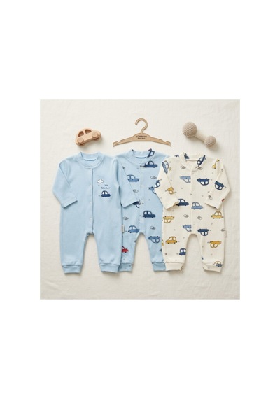 Deniva Kids Erkek Bebek 3'lü Tulum Seti Pamuklu Sevimli Arabalar Baskılı Fitilli Önden Çıtçıtlı Uzun Kollu Bebek Tulumu Mavi Deniva Kids Erkek Bebek 3'lü Tulum Seti Pamuklu Sevimli Arabalar Baskılı Fitilli Önden Çıtçıtlı Uzun Kollu Bebek Tulumu Mavi