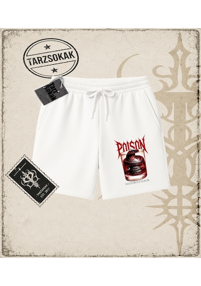 Tarzsokak Gotik & Grunge Streetwear Poıson Unisex Şort Beyaz