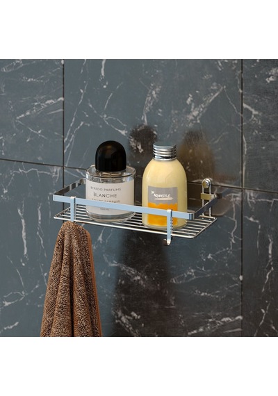 Teknotel Tek Katlı Lamalı Banyo Rafı Kancalı Krom Es081H Çok Renkli