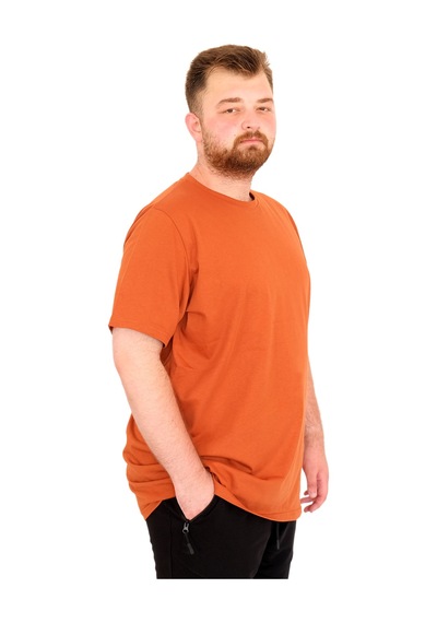 Mode Xl Büyük Beden Erkek T-shirt Bisiklet Yaka Basic U25162 Tarçın Kahverengi