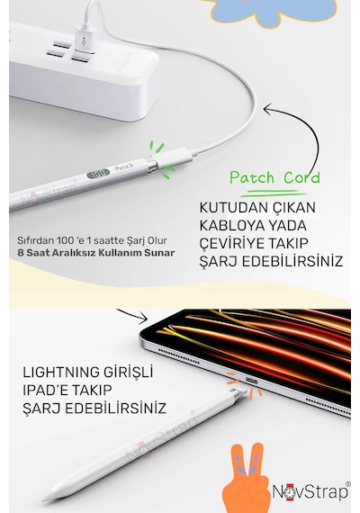 Novstrap Apple Uyumlu iPad  11. Nesil A16 / 10. Nesil 10.9 İnç İle Bluetooth Dokunmatik Tablet Kalemi Bp26bl Pil Ekranlı Kısayol Tuşlu Stylus Pencil