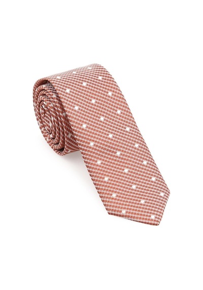 Krem Desenli Slim Kravat - Brianze Skaı - 3 Kırmızı